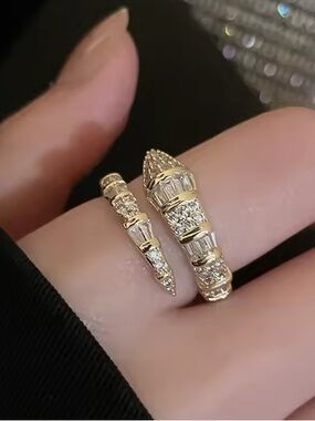 Adjustable Snake 925S Silver Plated Golden-Tone Ring with Ring Holder,